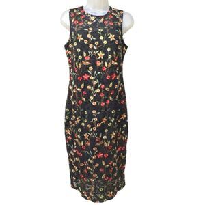 Calvin Klein Black Sheath Dress Floral Embroidered Lined Lace Sleeveless Size 8